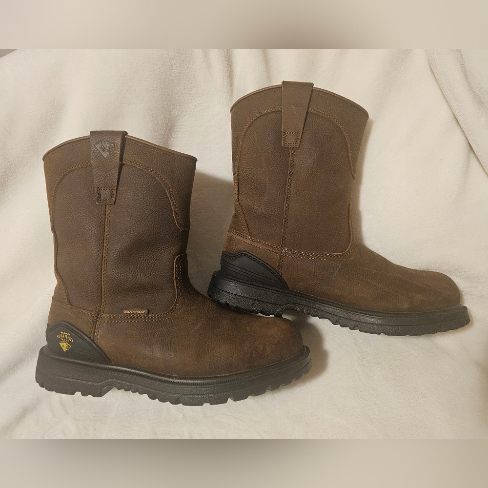 Steel-Toe Brown Leather Work Boots - Waterproof, Slip-Resistant - Picture 2 of 7